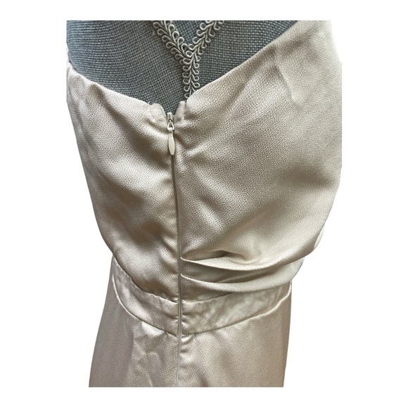 TFNC Bridesmaid satin one shoulder maxi dress with wrap skirt in champagne brown - Picture 6 of 11